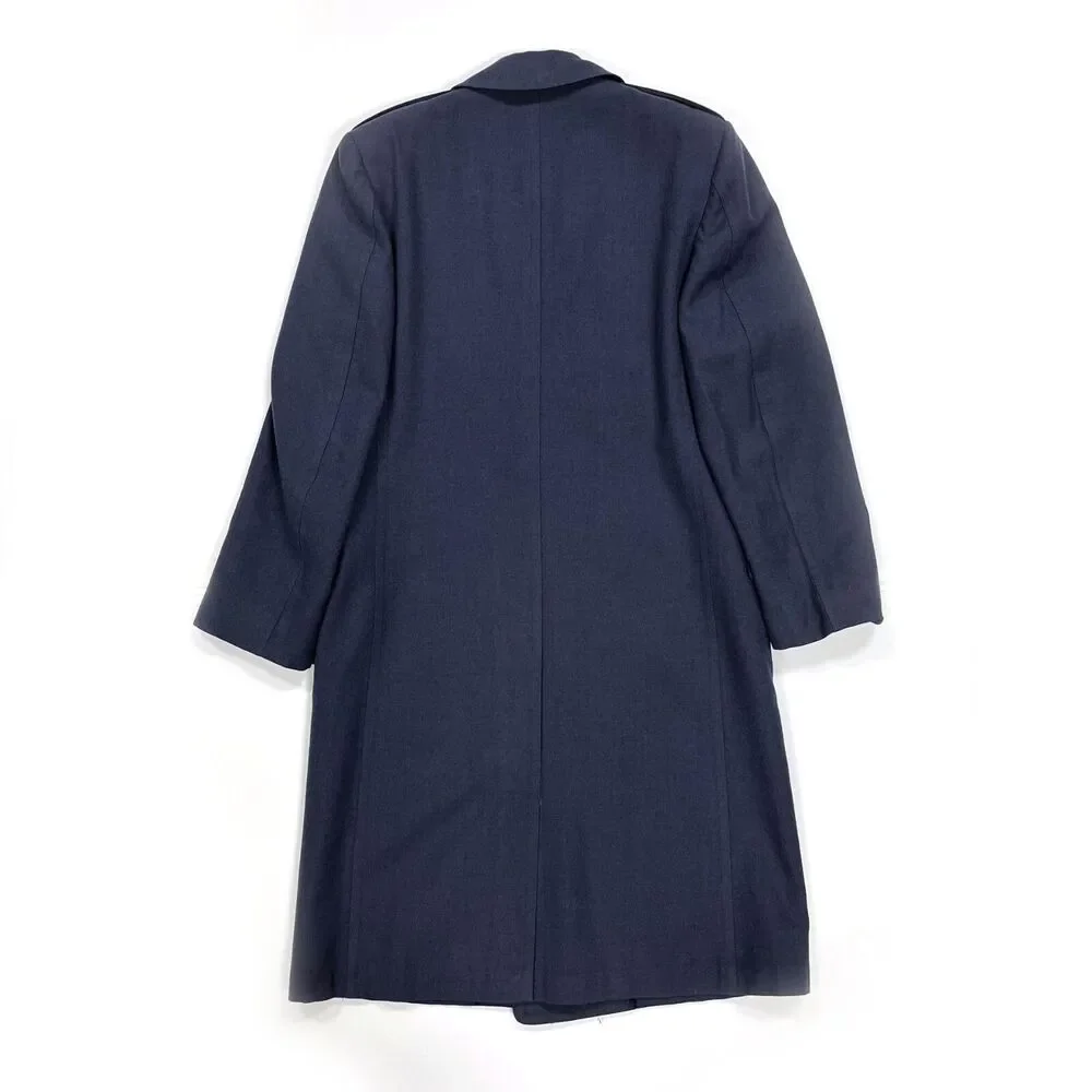 Vintage USAF Military Chester Trench Coat Sz 37R Blue Double Breasted Long Wool